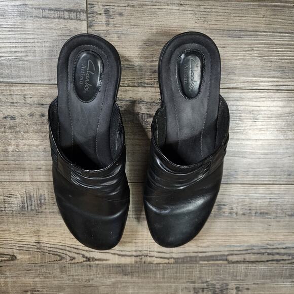 Clarks Artisan slide on shoes soft leather black sz 8.5M b39 - Picture 3 of 7